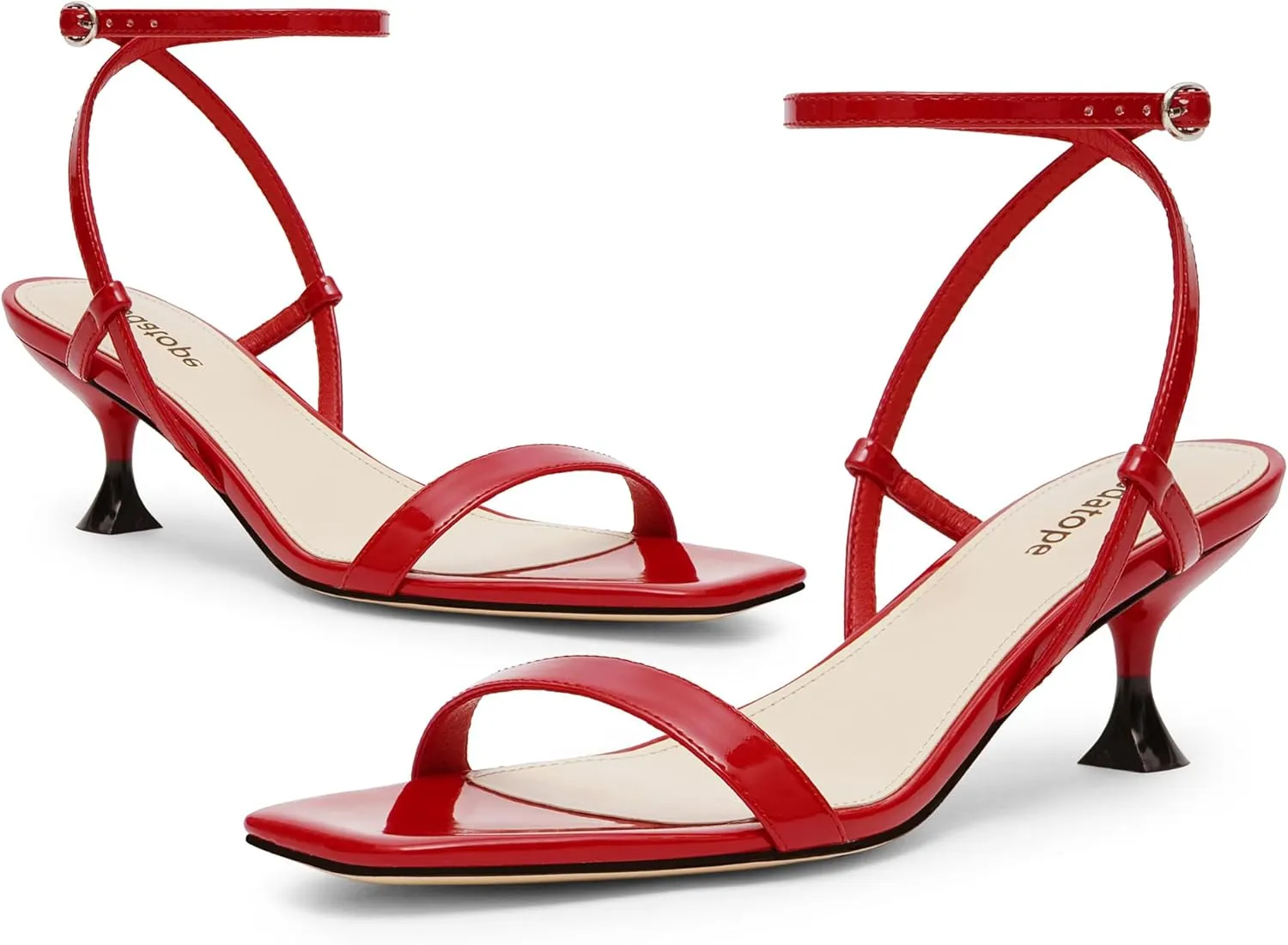 Modatope Kitten Heels for Women Open Square Toe Ankle Strap Sandals Low Heels Dress Shoes for Party