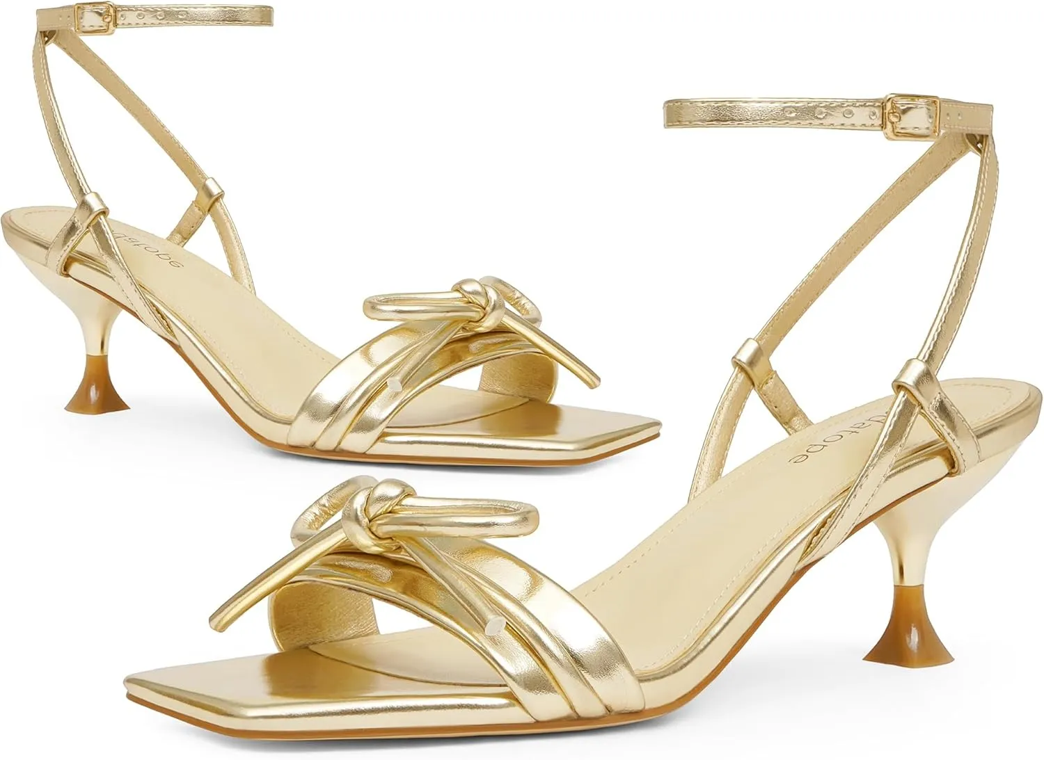 Modatope Kitten Heels for Women Open Square Toe Ankle Strap Sandals Low Heels Dress Shoes for Party