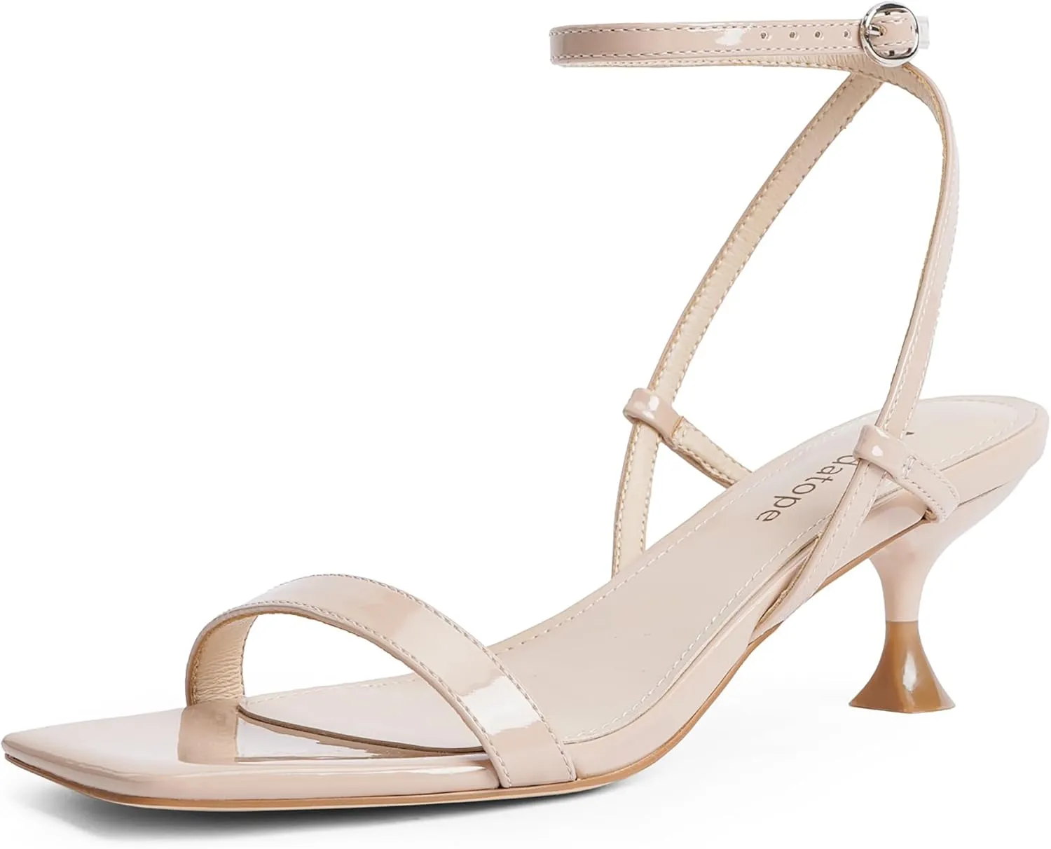 Modatope Kitten Heels for Women Open Square Toe Ankle Strap Sandals Low Heels Dress Shoes for Party