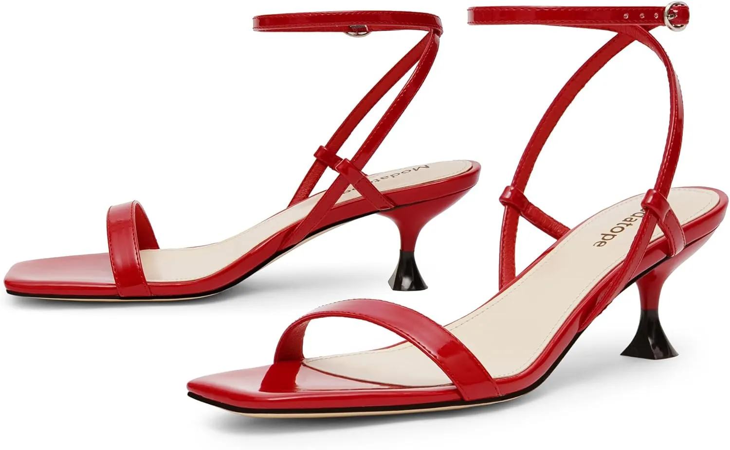 Modatope Kitten Heels for Women Open Square Toe Ankle Strap Sandals Low Heels Dress Shoes for Party