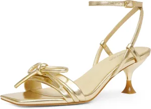 Modatope Kitten Heels for Women Open Square Toe Ankle Strap Sandals Low Heels Dress Shoes for Party