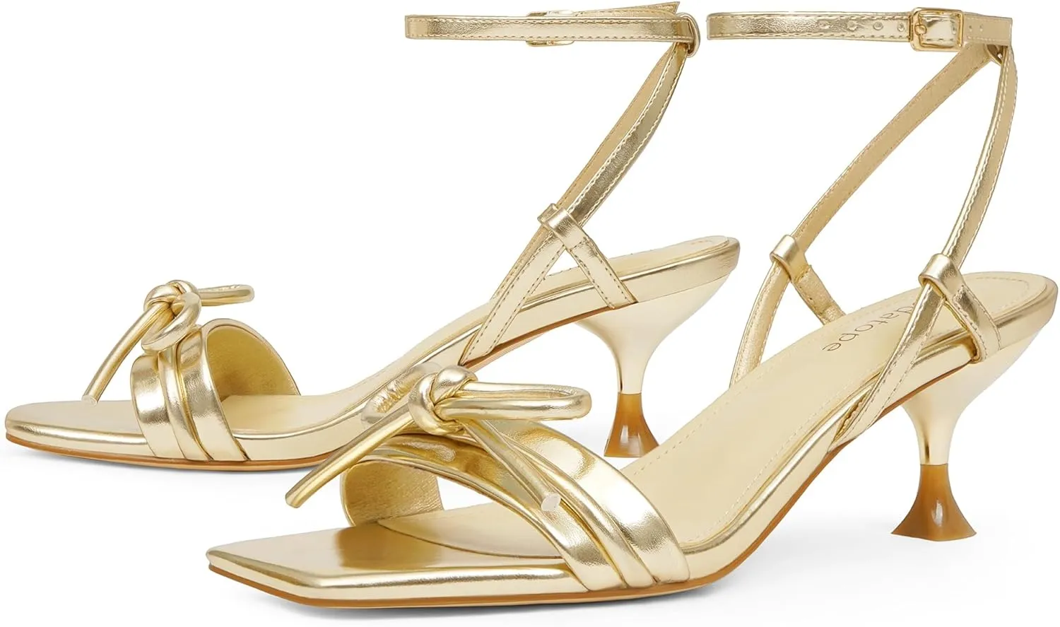 Modatope Kitten Heels for Women Open Square Toe Ankle Strap Sandals Low Heels Dress Shoes for Party