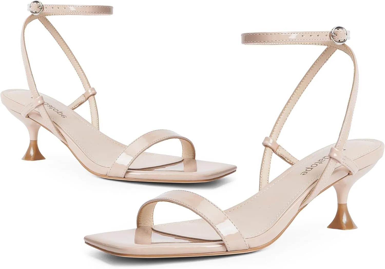 Modatope Kitten Heels for Women Open Square Toe Ankle Strap Sandals Low Heels Dress Shoes for Party