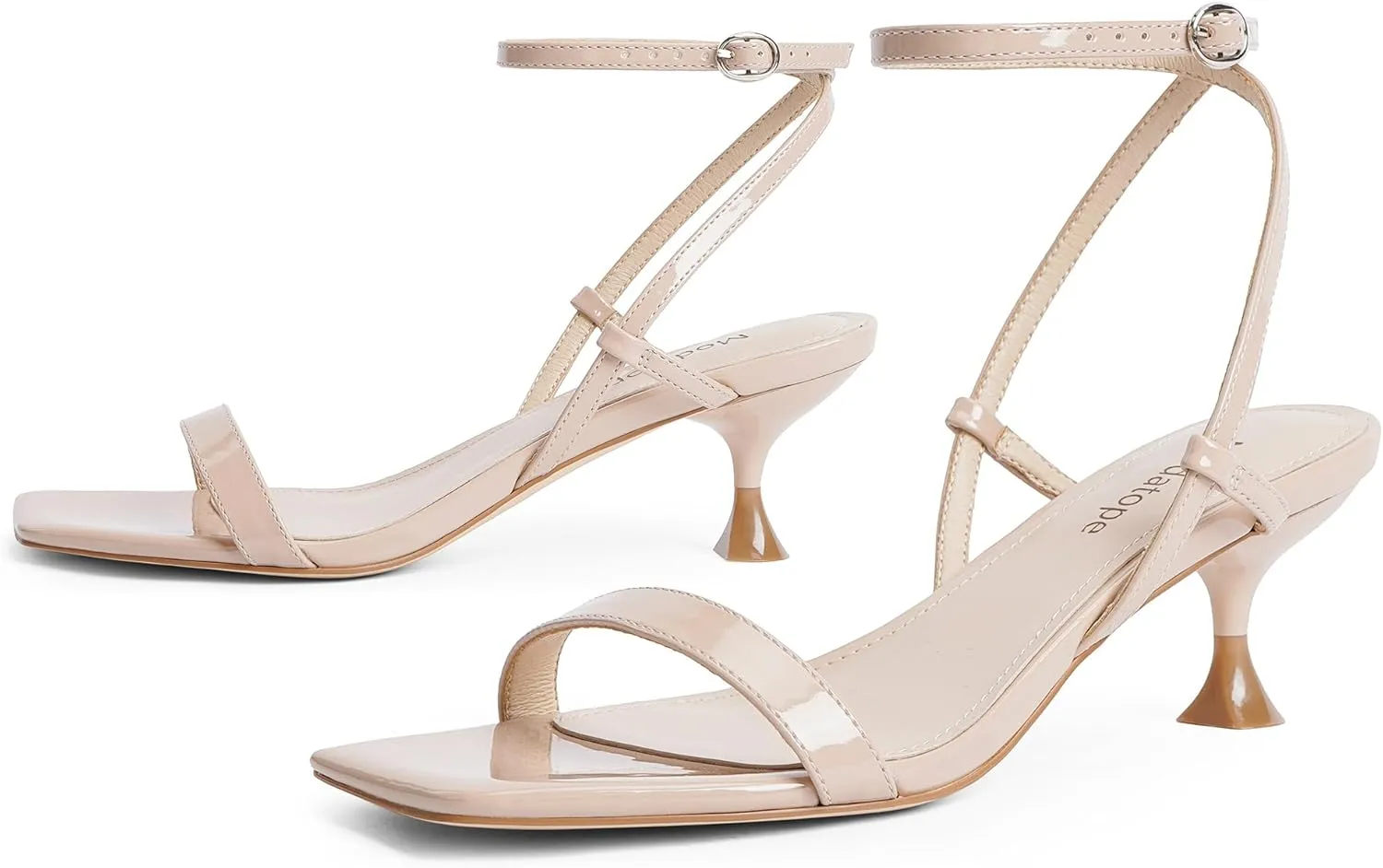 Modatope Kitten Heels for Women Open Square Toe Ankle Strap Sandals Low Heels Dress Shoes for Party