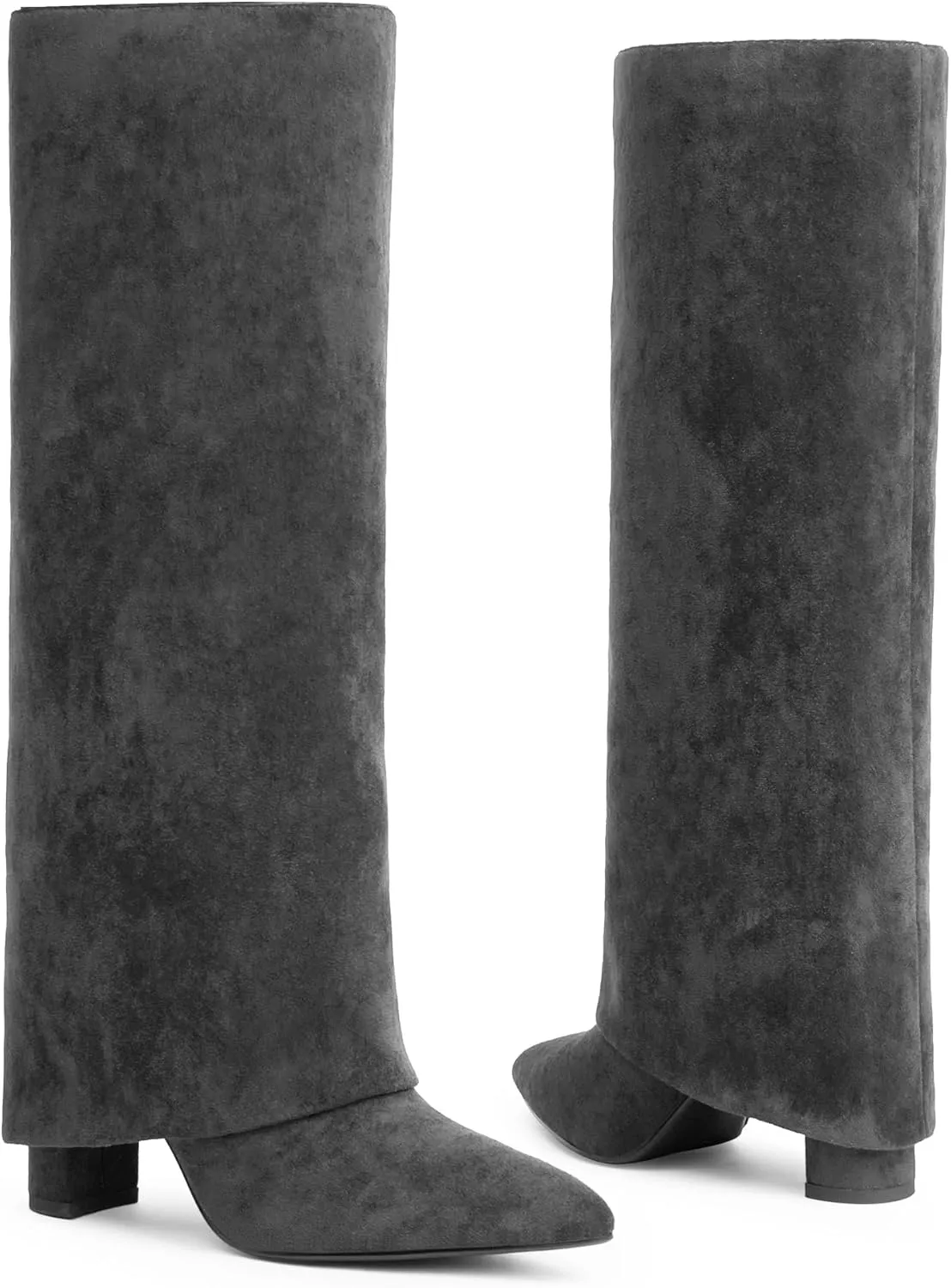 Modatope Knee High Boots Women Fold Over Knee High Boots Chunky High Heels Long Boots Zipper Pointed Toe Dress Tall Boots for Women