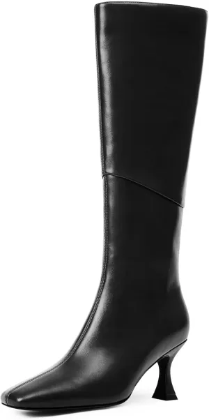 Modatope Knee High Boots Women Square Toe Tall Boots Kitten Heel Long Boots Side Zipper Dress Fashion Boots