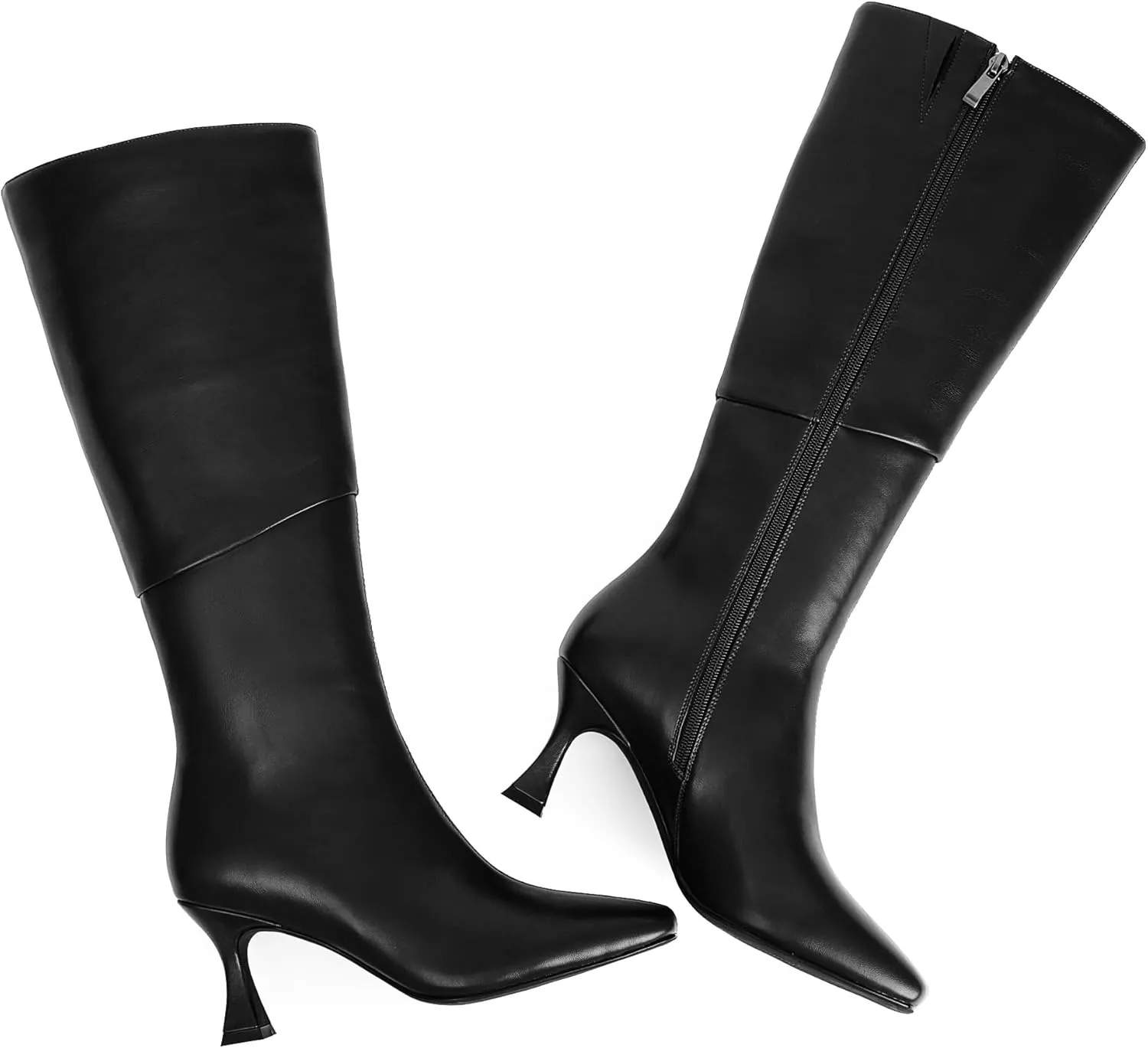 Modatope Knee High Boots Women Square Toe Tall Boots Kitten Heel Long Boots Side Zipper Dress Fashion Boots