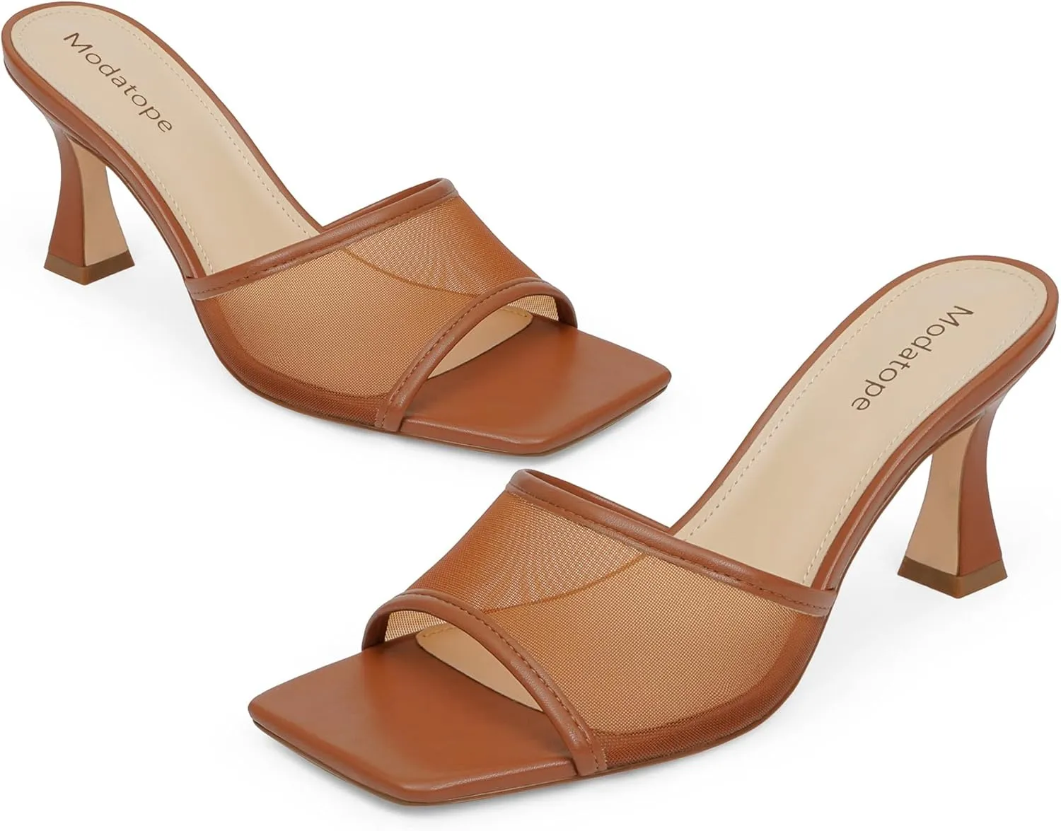 Modatope Womens Heeled Sandals Open Square Toe Heels Chunky Block Heel Slip On Sandals for Women