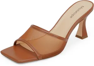 Modatope Womens Heeled Sandals Open Square Toe Heels Chunky Block Heel Slip On Sandals for Women