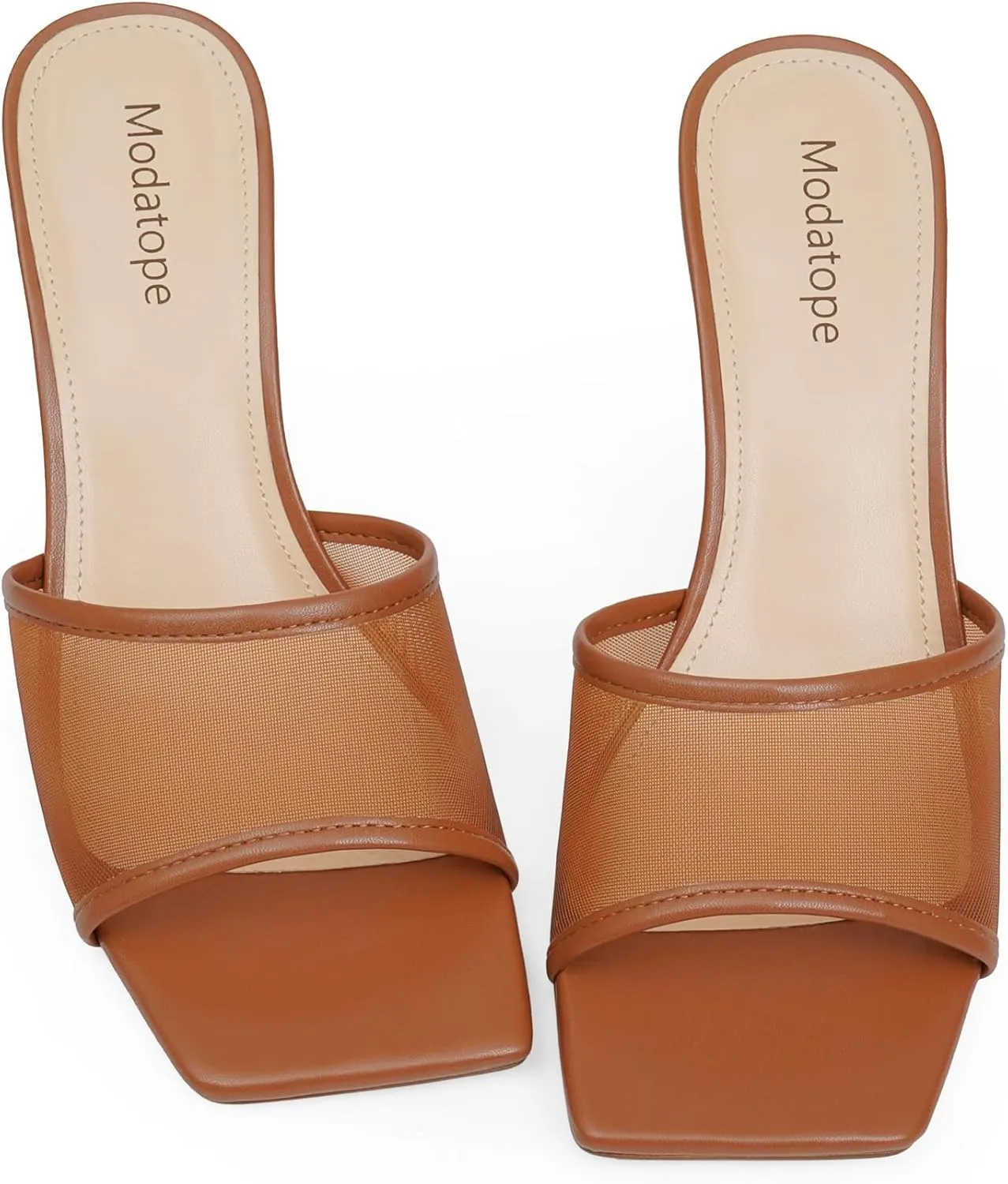 Modatope Womens Heeled Sandals Open Square Toe Heels Chunky Block Heel Slip On Sandals for Women