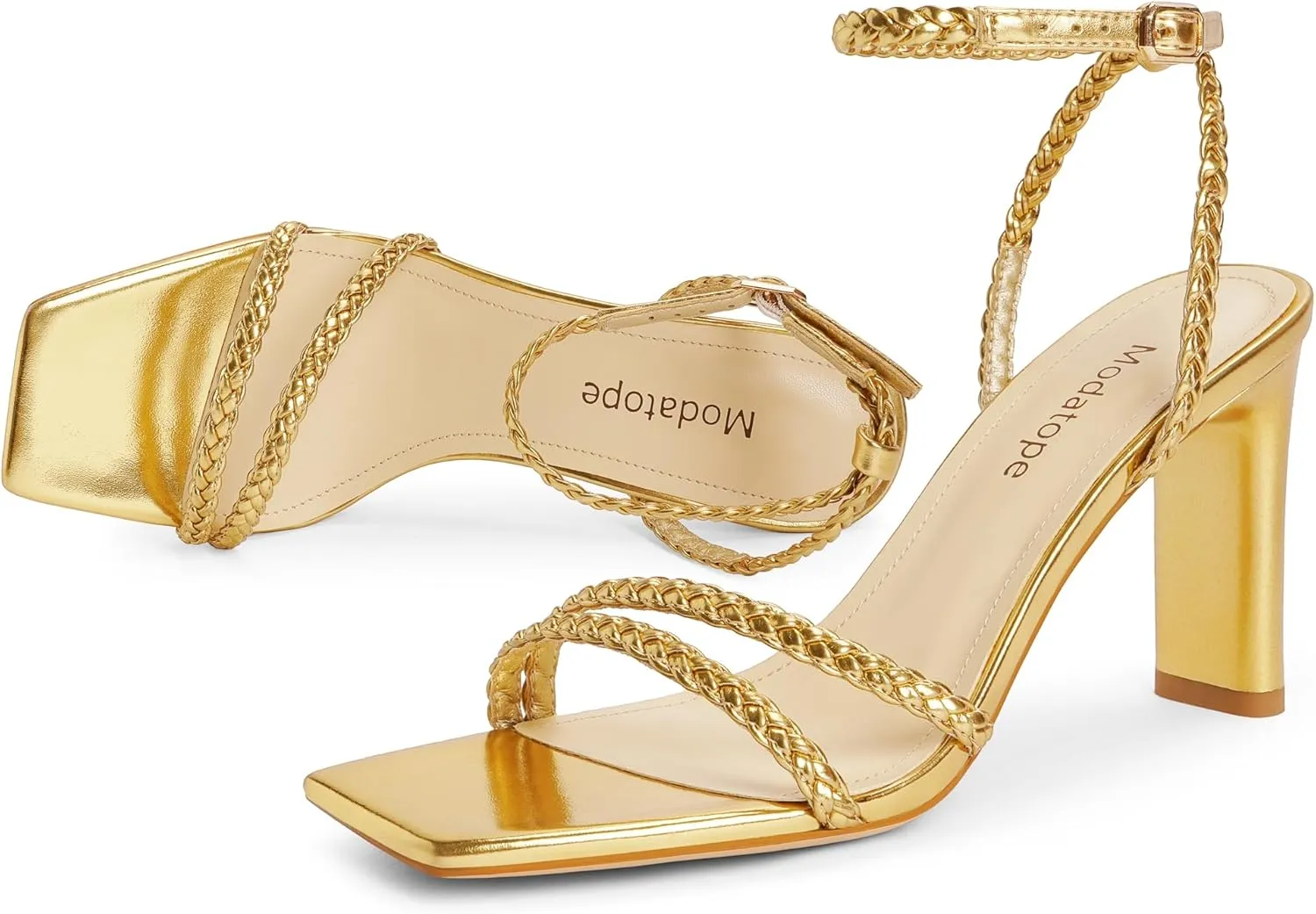Modatope Womens Sandals Square Open Toe Chunky High Heels Strappy Ankle Strap Sandals Comfort Dress Party Shoes