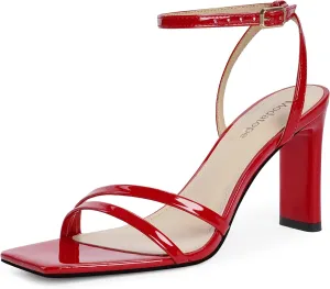 Modatope Womens Sandals Square Open Toe Chunky High Heels Strappy Ankle Strap Sandals Comfort Dress Party Shoes