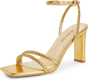 Modatope Womens Sandals Square Open Toe Chunky High Heels Strappy Ankle Strap Sandals Comfort Dress Party Shoes