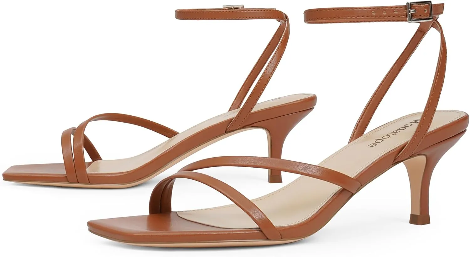 Modatope Womens Sandals Square Open Toe Kitten Heels Strappy Ankle Strap Sandals Comfort Dress Party Shoes