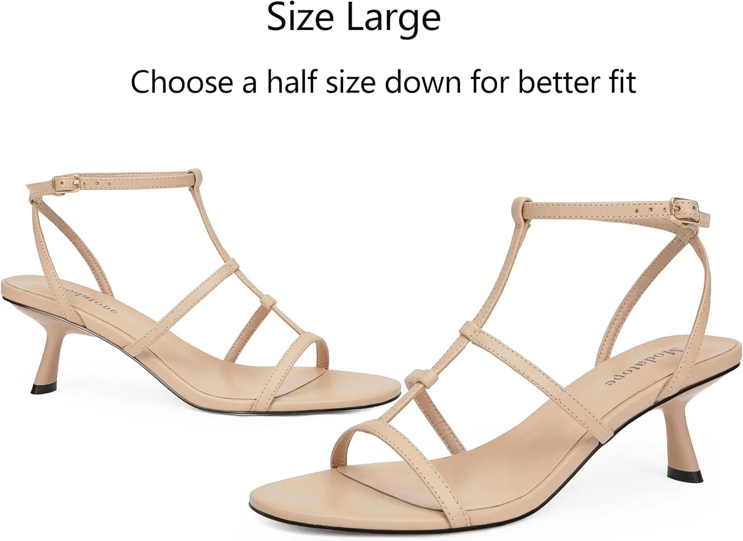 Modatope Womens Strappy Heeled Sandals Open Round Toe T-Strap Kitten Heels for Women