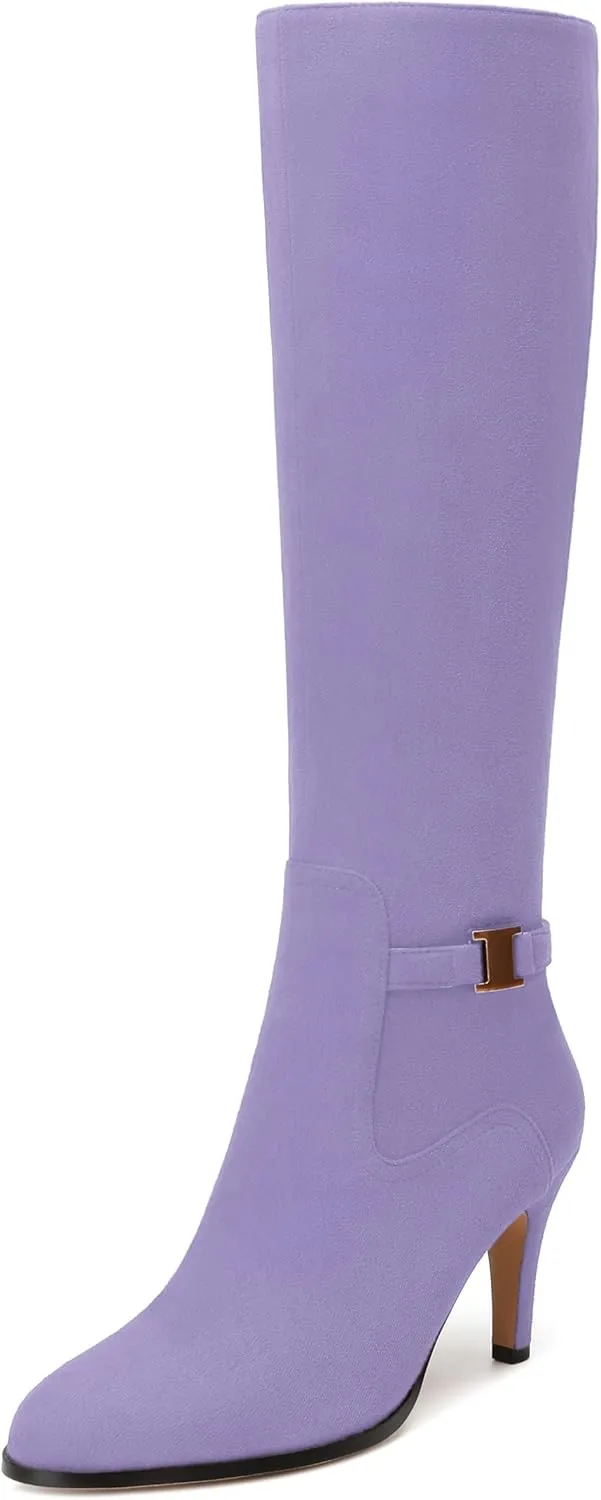 MODENCOCO Knee High Boots for Women Stiletto High Heel Pointed Toe Tall Boots Wide Calf Side Zipper Dress Long Boots Fall Winter Shoes