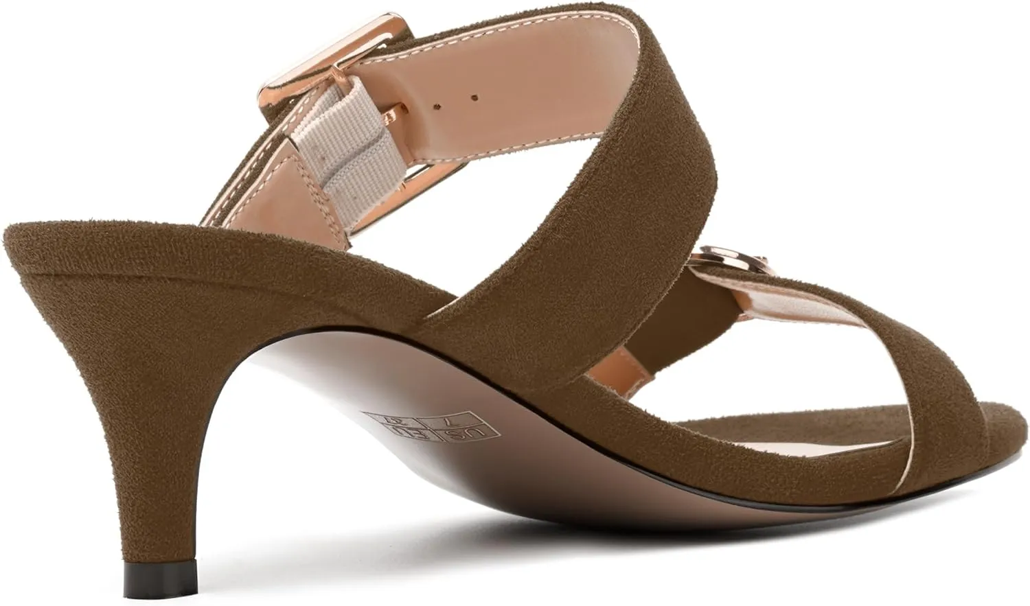 MODENCOCO Womens Kitten Heel Sandals Slip on Mules Low Heels Open Square Toe Suede Two Strap Summer Wedding Party Dressy Shoes