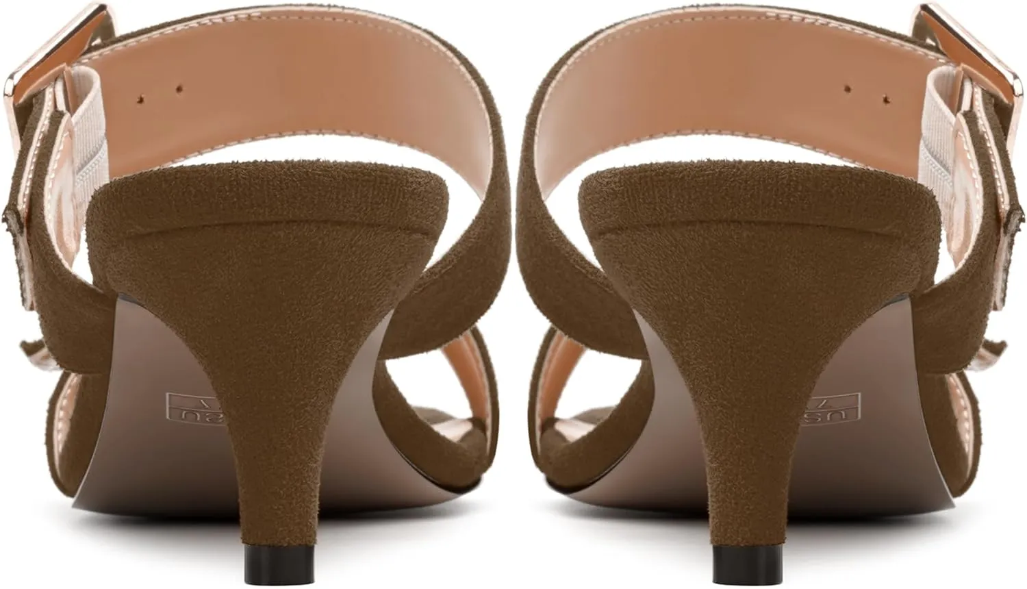 MODENCOCO Womens Kitten Heel Sandals Slip on Mules Low Heels Open Square Toe Suede Two Strap Summer Wedding Party Dressy Shoes