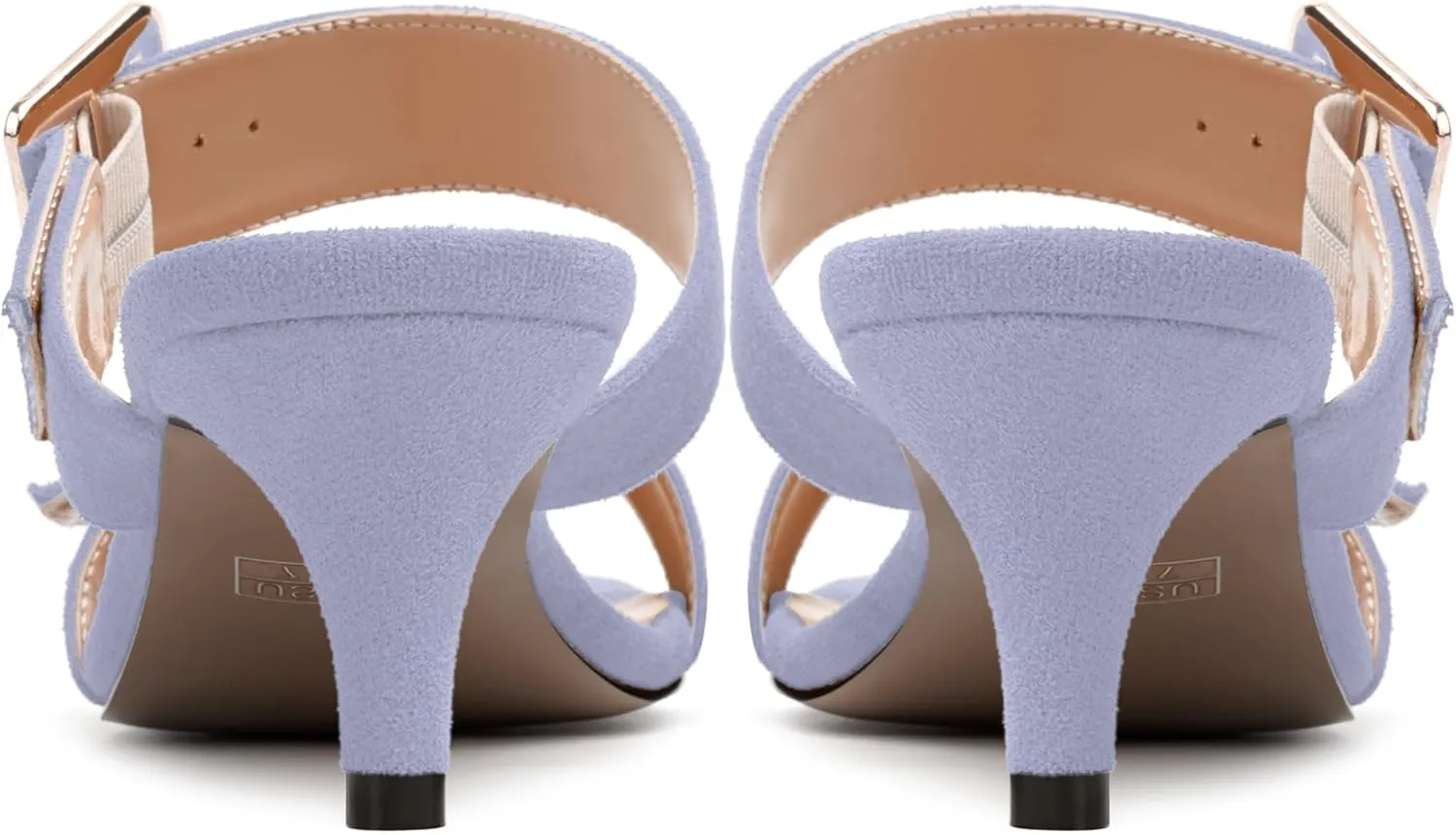 MODENCOCO Womens Kitten Heel Sandals Slip on Mules Low Heels Open Square Toe Suede Two Strap Summer Wedding Party Dressy Shoes