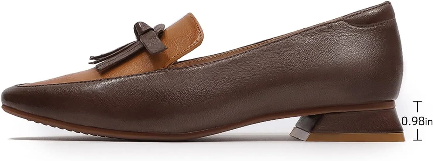 Mona flying Women's Leather Square Toe Penny Loafer Comfort Dress Casual Slip on Flat Office Work Shoes for Ladies