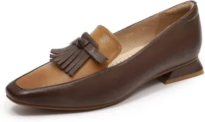 Mona flying Women's Leather Square Toe Penny Loafer Comfort Dress Casual Slip on Flat Office Work Shoes for Ladies