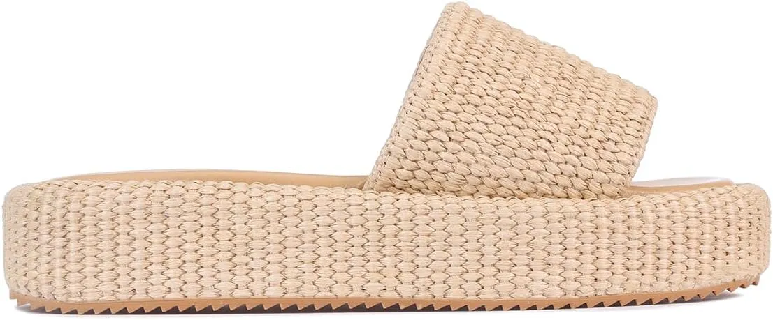 Monrovia Platform Sandals for Women, Wedge Espadrille Slides with Raffia Straw, Comfortable Brown Summer Sandals for Beach, Walking, Camping, Vacation