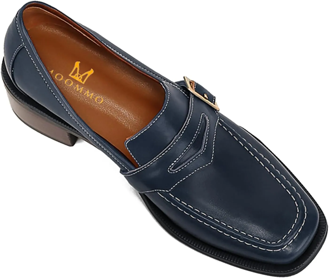 MOOMMO Women Classic Penny Loafers Closed Square Toe Patent Low Heel Loafers Slip On Metal Buckle 2" Chunky Heel Comfy Office Lady Vintage Dress Loafer Shoes Size 4-9 M US