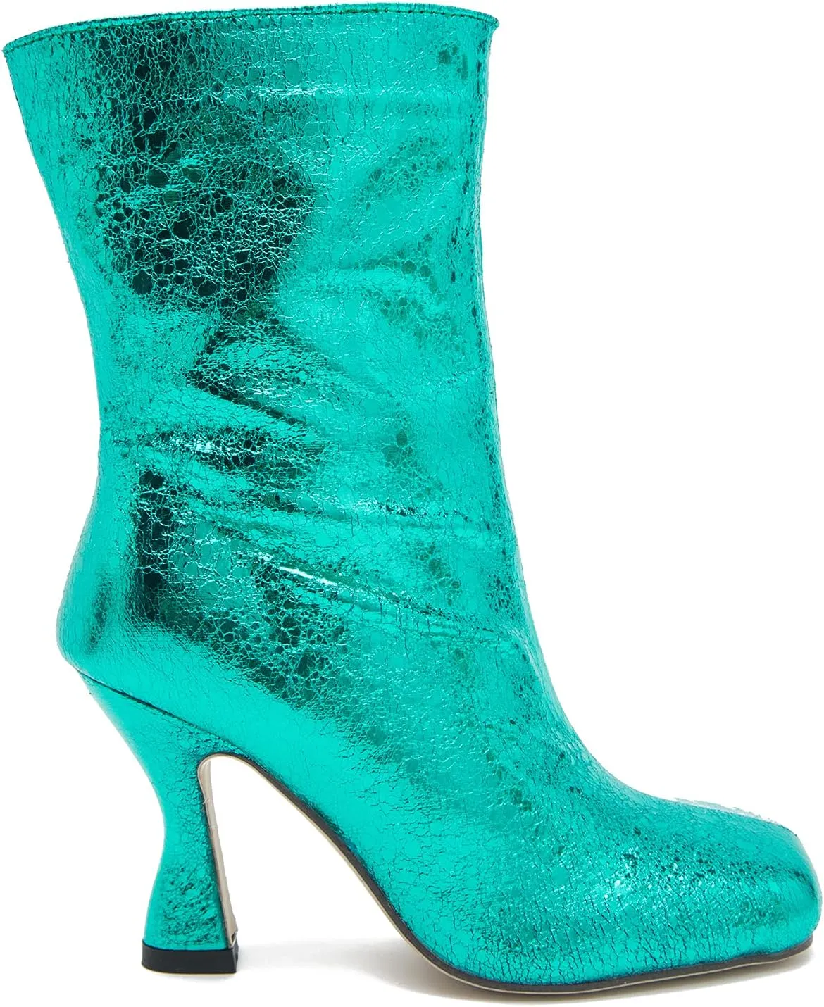 MOOMMO Women Stiletto Ankle Boots Square Toe Chic Pull On 4” High Heel Booties Metallic Textured Patent Leather Glitter Short Boots Wide Calf Sexy Stylish Club Party 6-11 M US