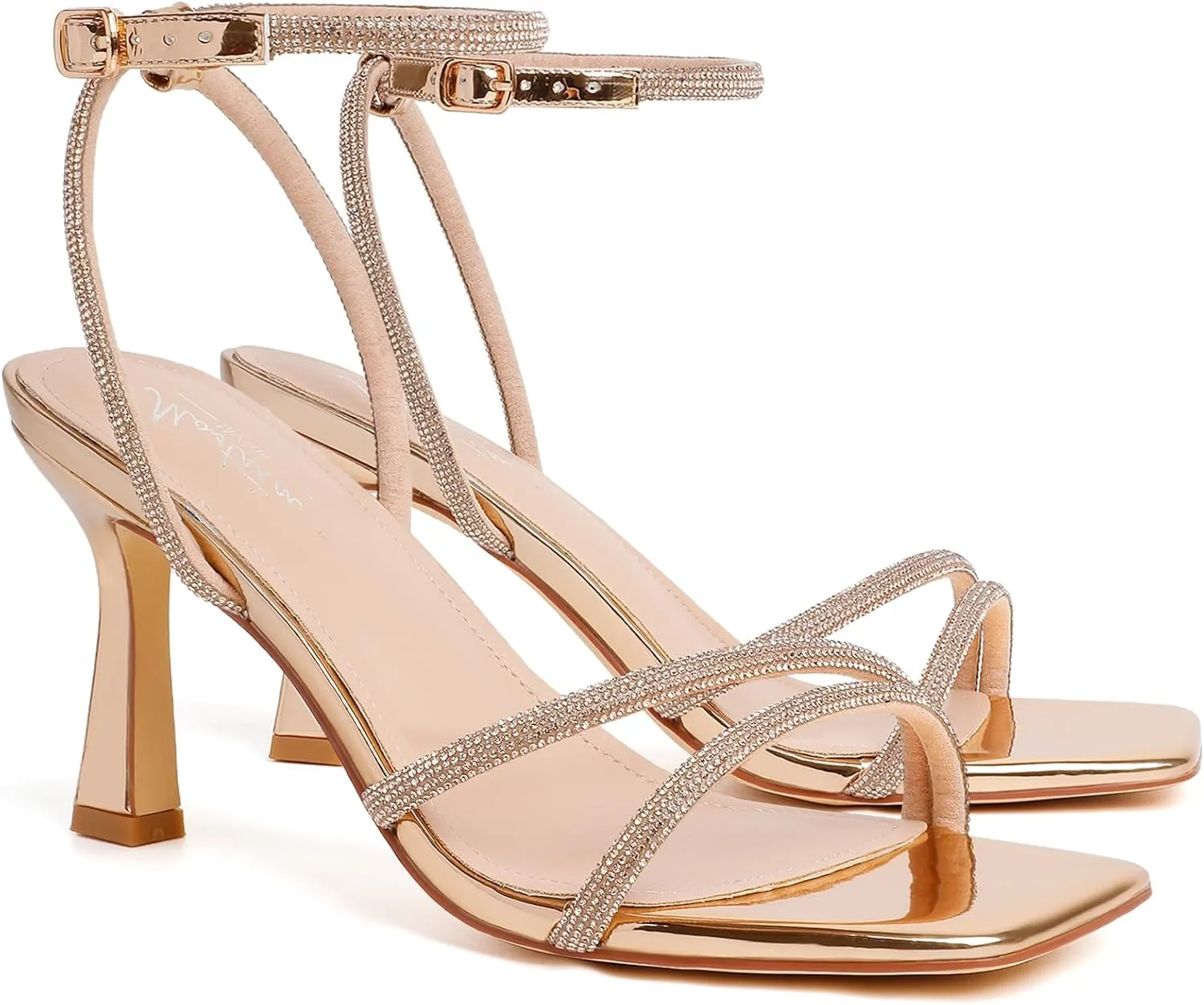 Mostrin Womens Sandals Strappy Heels for Women Ankle Strap Lace Up Heels Square Open Toe Heels Tie Up Stiletto High Heeled Sandals for Prom, Party, Daily Wear