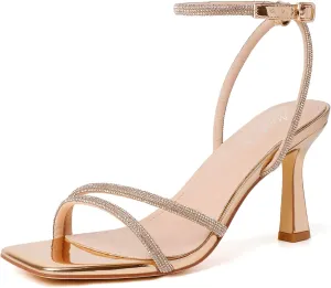 Mostrin Womens Sandals Strappy Heels for Women Ankle Strap Lace Up Heels Square Open Toe Heels Tie Up Stiletto High Heeled Sandals for Prom, Party, Daily Wear
