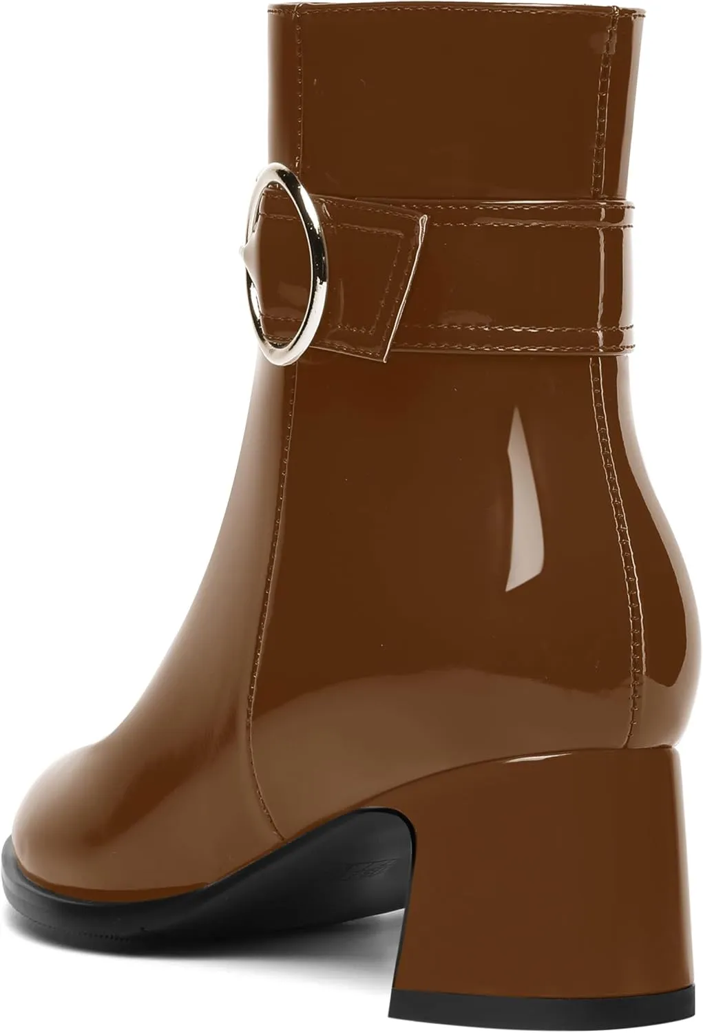 MOVINSTEPS Womens Zip Round Toe Cold Weather Patent Outdoor Ankle Strap Solid Chunky Low Heel Ankle High Boots 2 Inch