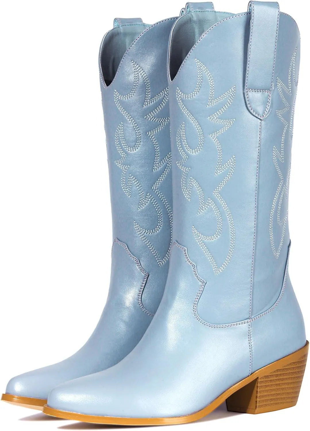 MUCCCUTE Cowboy Boots for Women Cowgirl Boots Wide Calf Pointed Toe Embroidered Fashion Western Chunky Pull On