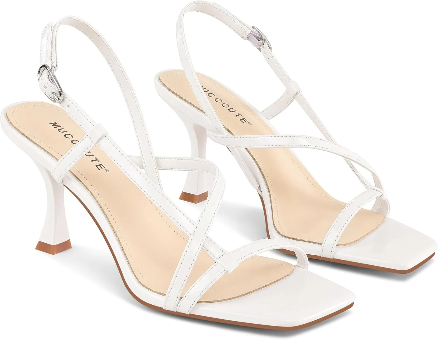 MUCCCUTE Strappy Kitten Heels for Women Square Open Toe Heeled Sandals Ankle Strap Party Prom Wedding Dressy