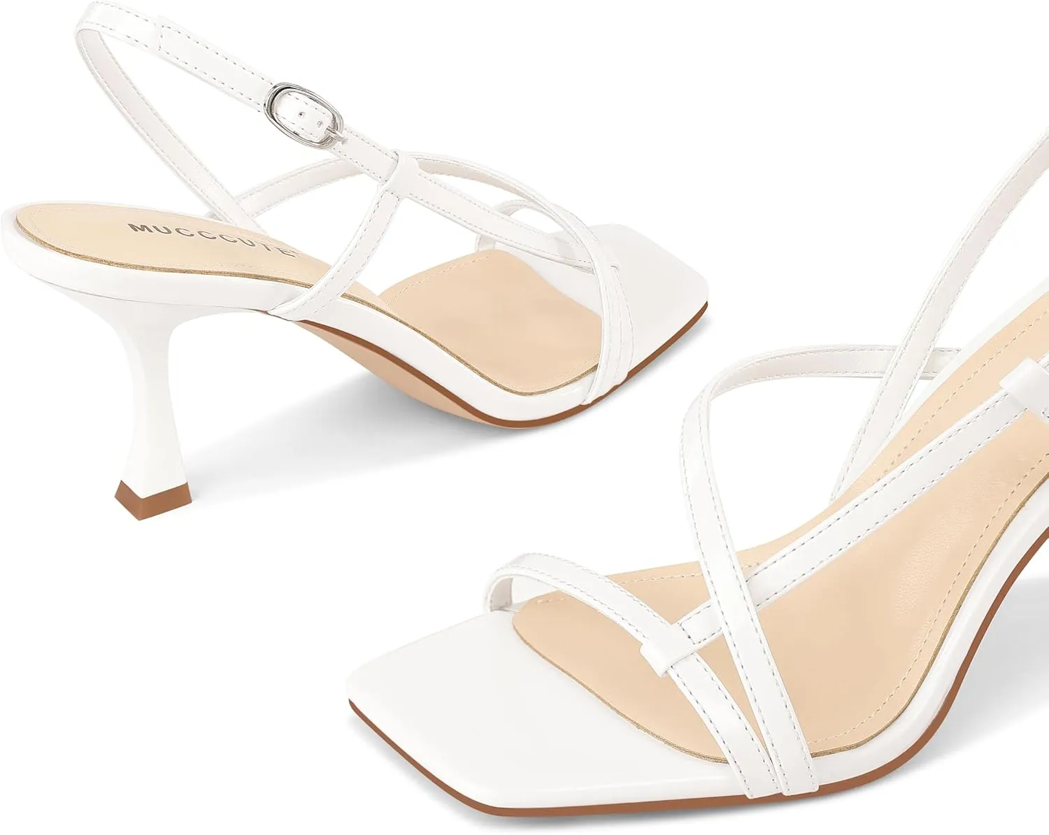 MUCCCUTE Strappy Kitten Heels for Women Square Open Toe Heeled Sandals Ankle Strap Party Prom Wedding Dressy