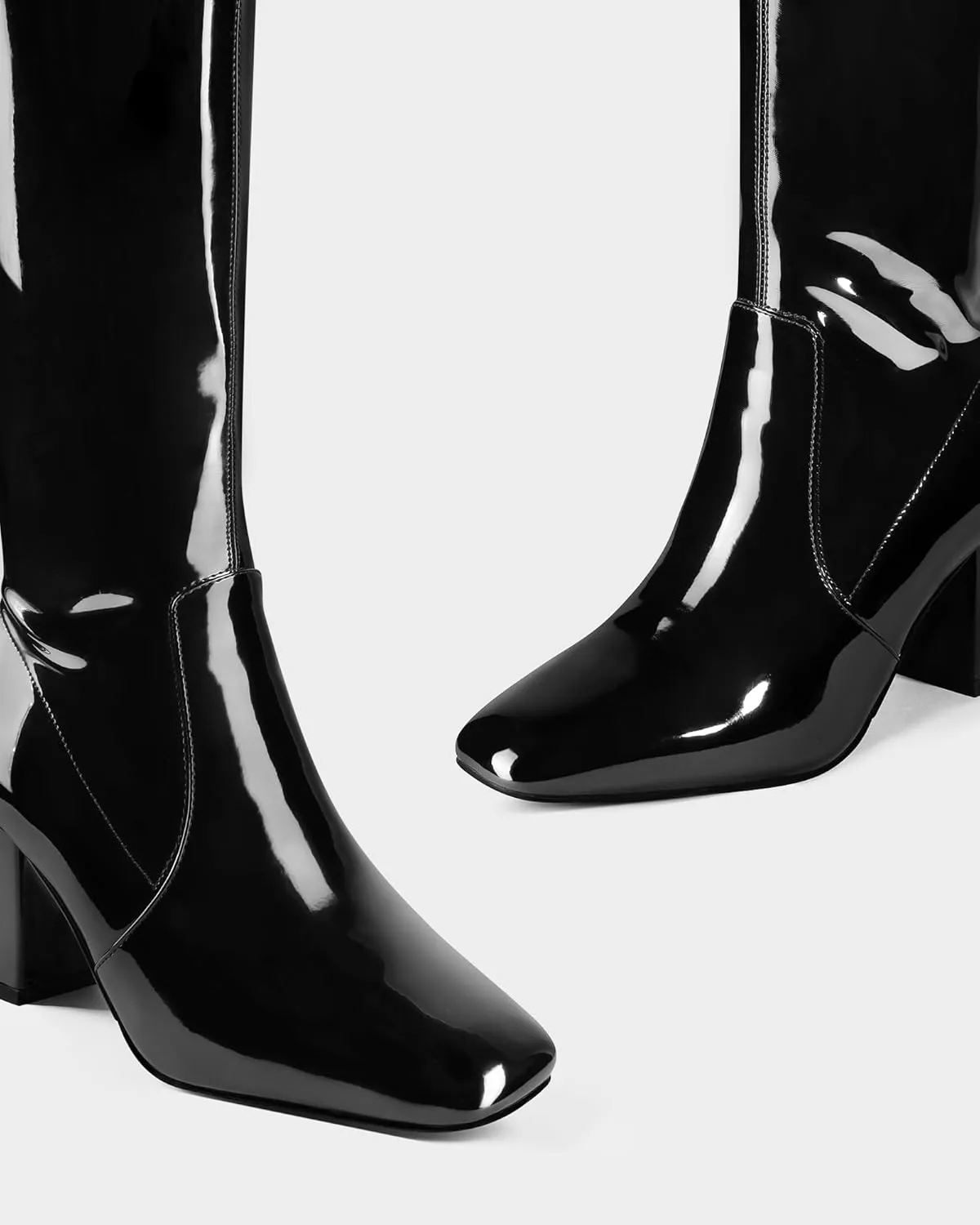 MUCCCUTE Thigh High Boots for Women Over the Knee Boots Gogo Boots Square Toe Chunky Heel Patent Leather Sexy Long Boots with Side Zipper