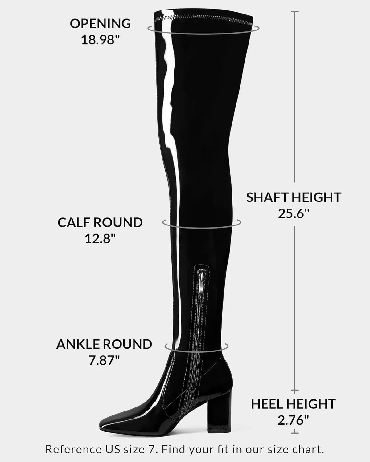 MUCCCUTE Thigh High Boots for Women Over the Knee Boots Gogo Boots Square Toe Chunky Heel Patent Leather Sexy Long Boots with Side Zipper
