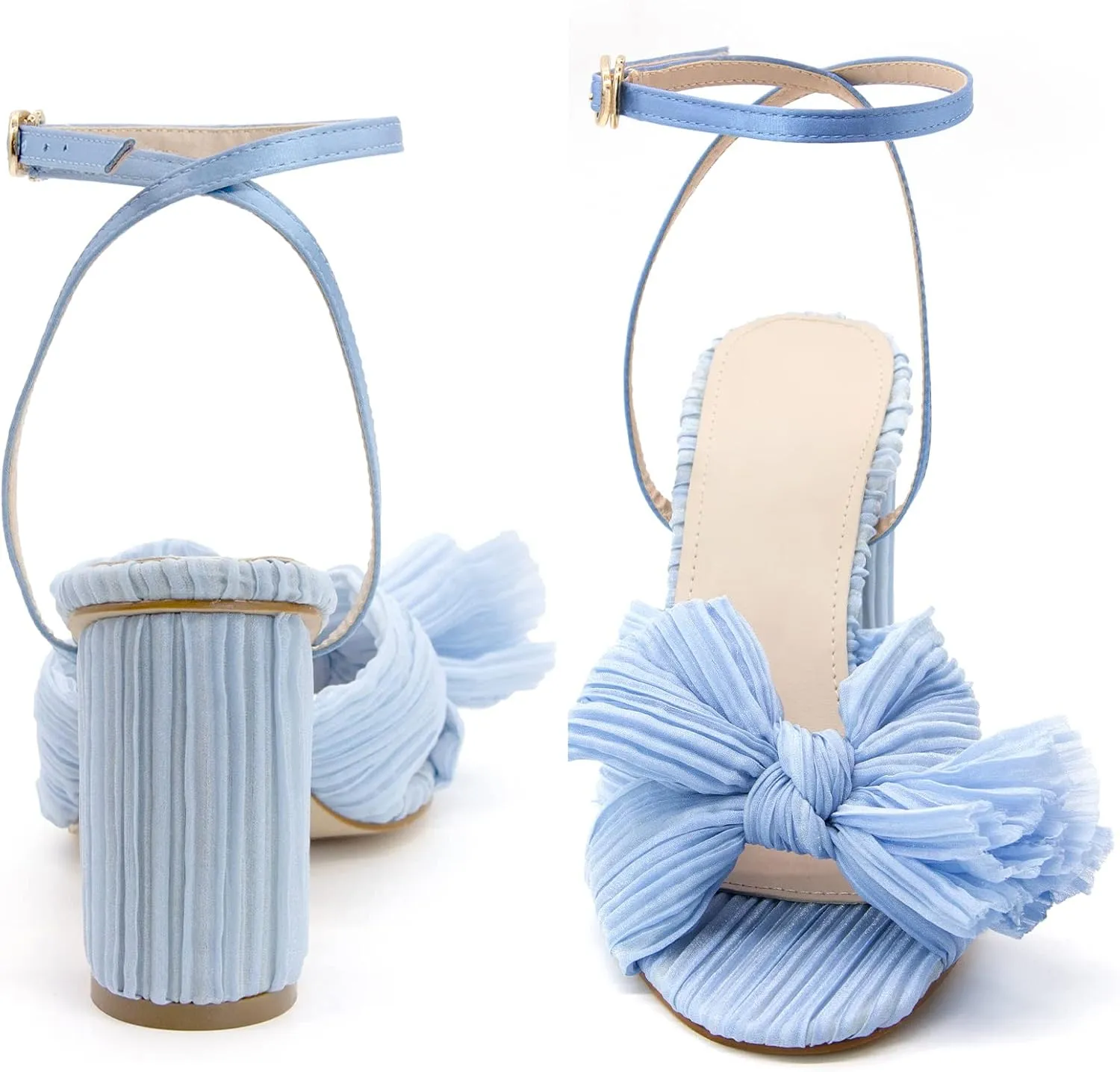 MUCCCUTE Women's Bow Knot Heeled Sandals Ankle Buckle Strap Chunky Heeled Open-toe Comfortable Wedding Party Fashion Heeled