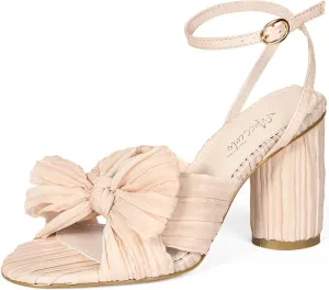MUCCCUTE Women's Bow Knot Heeled Sandals Ankle Buckle Strap Chunky Heeled Open-toe Comfortable Wedding Party Fashion Heeled