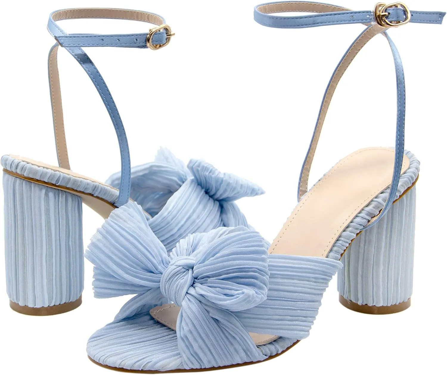 MUCCCUTE Women's Bow Knot Heeled Sandals Ankle Buckle Strap Chunky Heeled Open-toe Comfortable Wedding Party Fashion Heeled