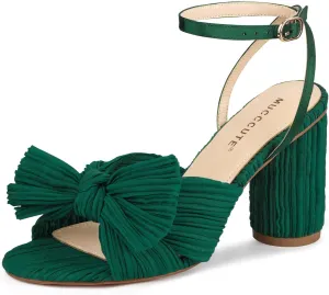 MUCCCUTE Women's Bow Knot Heeled Sandals Ankle Buckle Strap Chunky Heeled Open-toe Comfortable Wedding Party Fashion Heeled