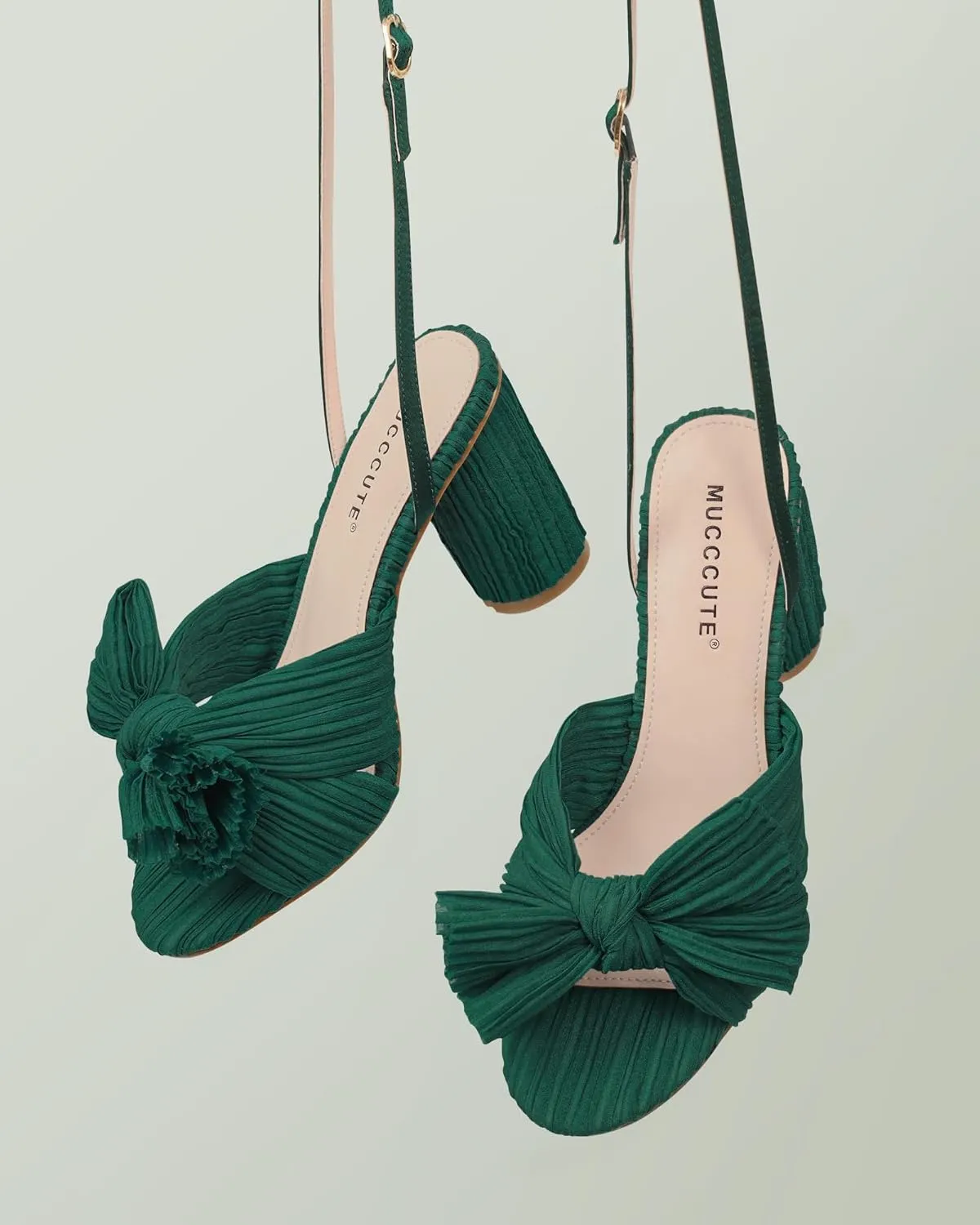 MUCCCUTE Women's Bow Knot Heeled Sandals Ankle Buckle Strap Chunky Heeled Open-toe Comfortable Wedding Party Fashion Heeled
