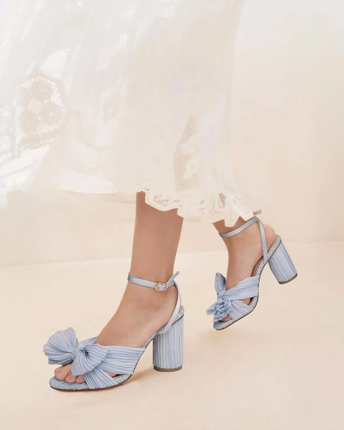 MUCCCUTE Women's Bow Knot Heeled Sandals Ankle Buckle Strap Chunky Heeled Open-toe Comfortable Wedding Party Fashion Heeled