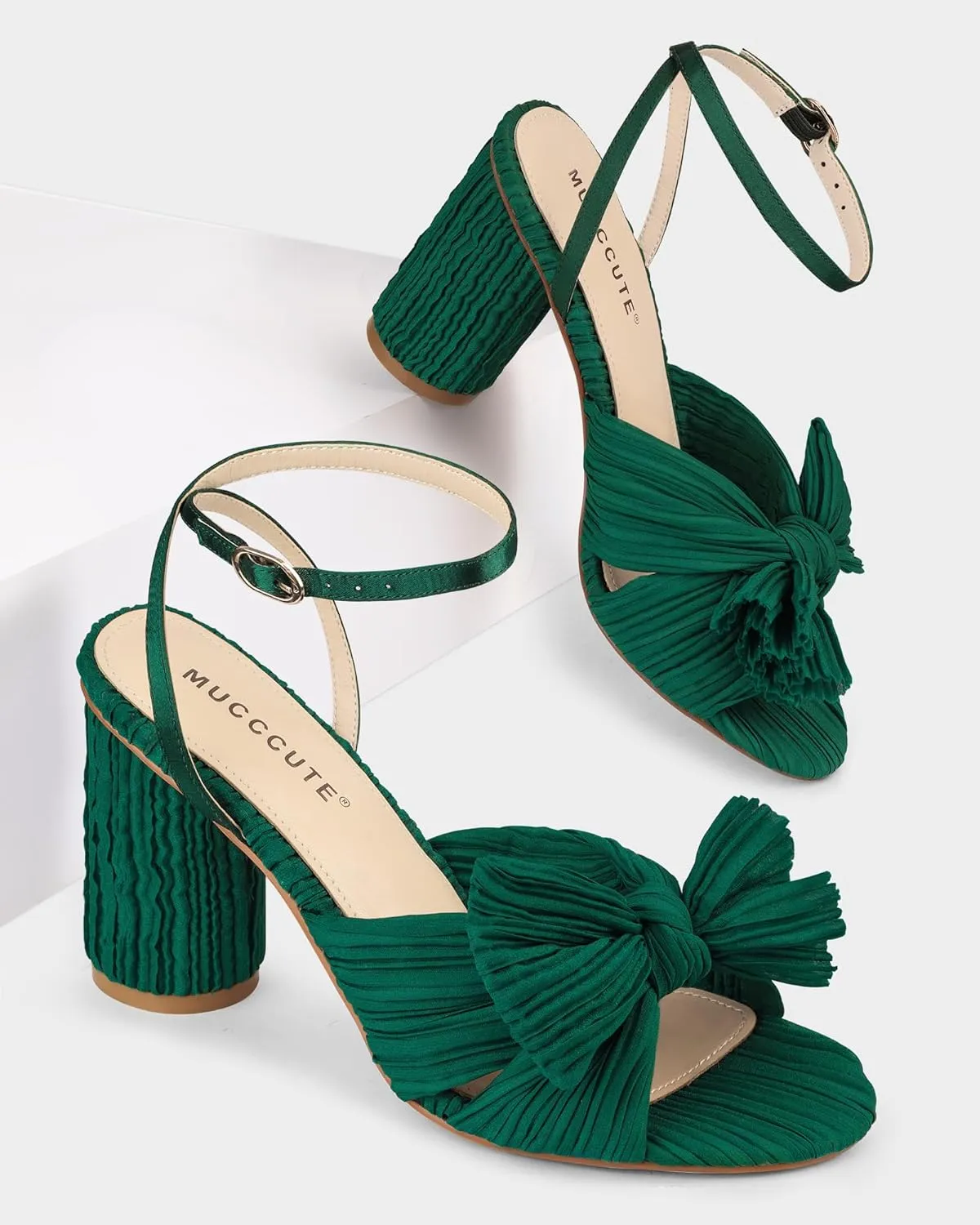 MUCCCUTE Women's Bow Knot Heeled Sandals Ankle Buckle Strap Chunky Heeled Open-toe Comfortable Wedding Party Fashion Heeled