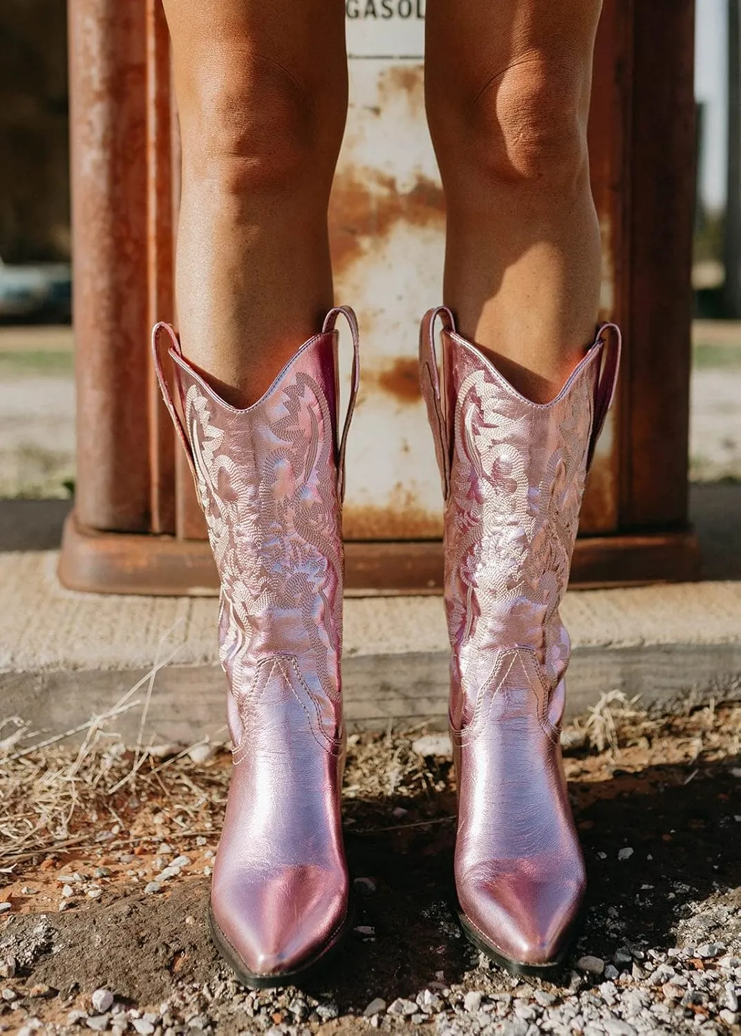 MUCCCUTE Women's Cowgirl Boots Embroidered Cowboy Boots Chunky Block Heel Western Boots Vintage Wide-calf Boots