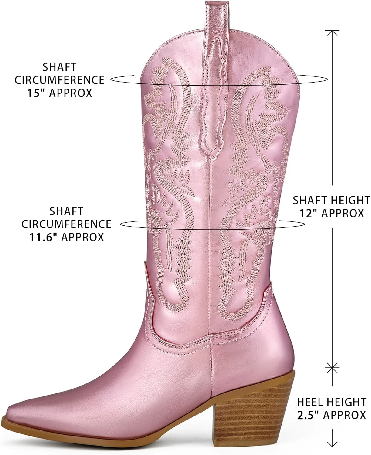 MUCCCUTE Women's Cowgirl Boots Embroidered Cowboy Boots Chunky Block Heel Western Boots Vintage Wide-calf Boots