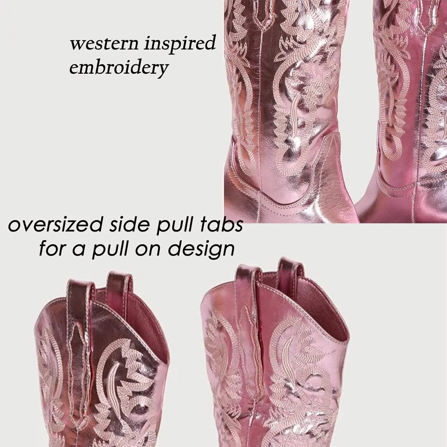 MUCCCUTE Women's Cowgirl Boots Embroidered Cowboy Boots Chunky Block Heel Western Boots Vintage Wide-calf Boots