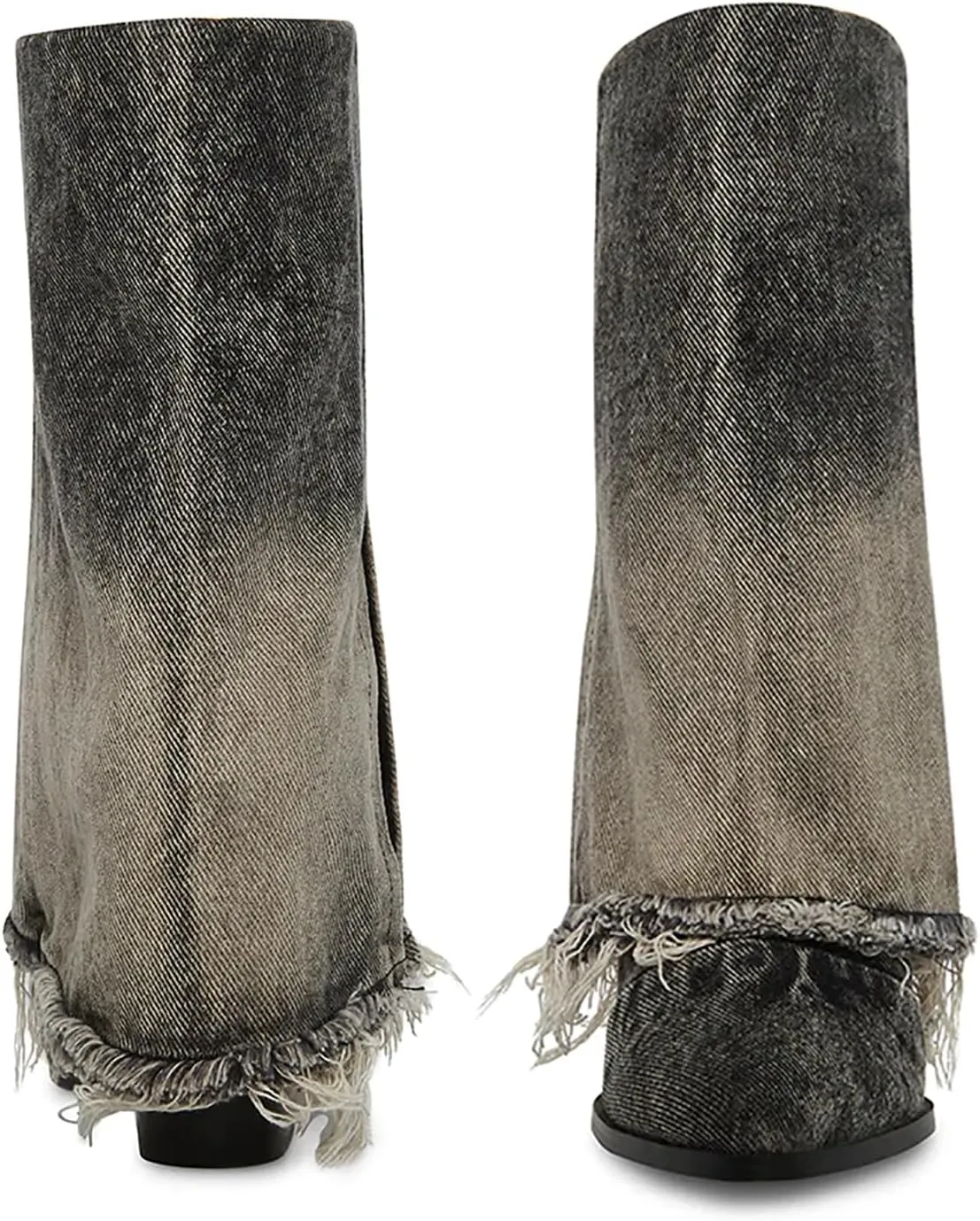 MUCCCUTE Women's Denim Boots Cowboy Western Fold Over Cowgirl Boots Chunky Stacked Heel Pointed Toe Pull On Wide-Calf Boots
