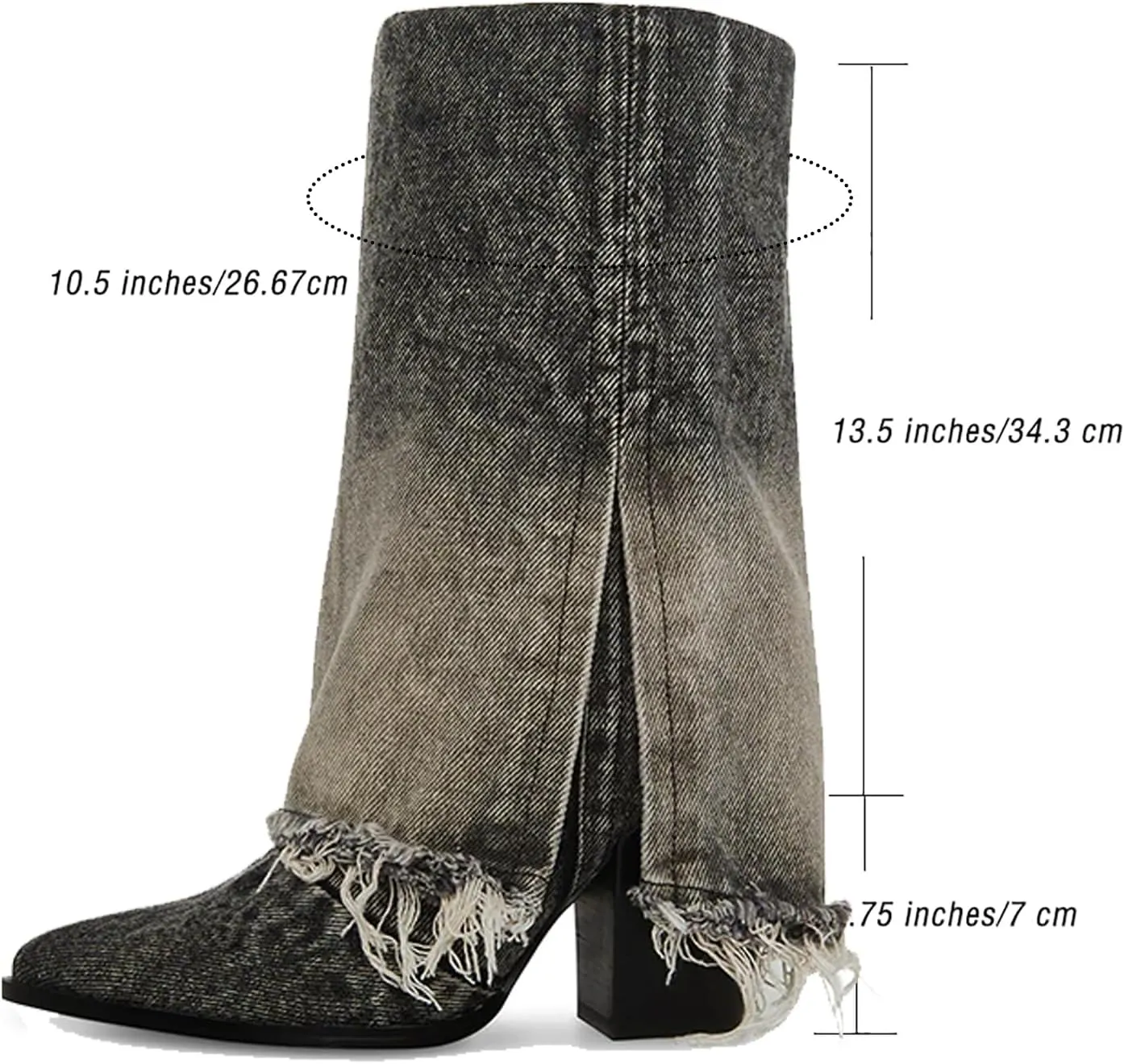 MUCCCUTE Women's Denim Boots Cowboy Western Fold Over Cowgirl Boots Chunky Stacked Heel Pointed Toe Pull On Wide-Calf Boots