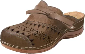 Mules for Women Clogs with Arch Support Slip on Shoes Vintage Closed Toe Comfortable Comfort Flat Snadals Hollow Casual Summer Wedge Sandals Flower Cross-Border Beach Sports Cute Slippers