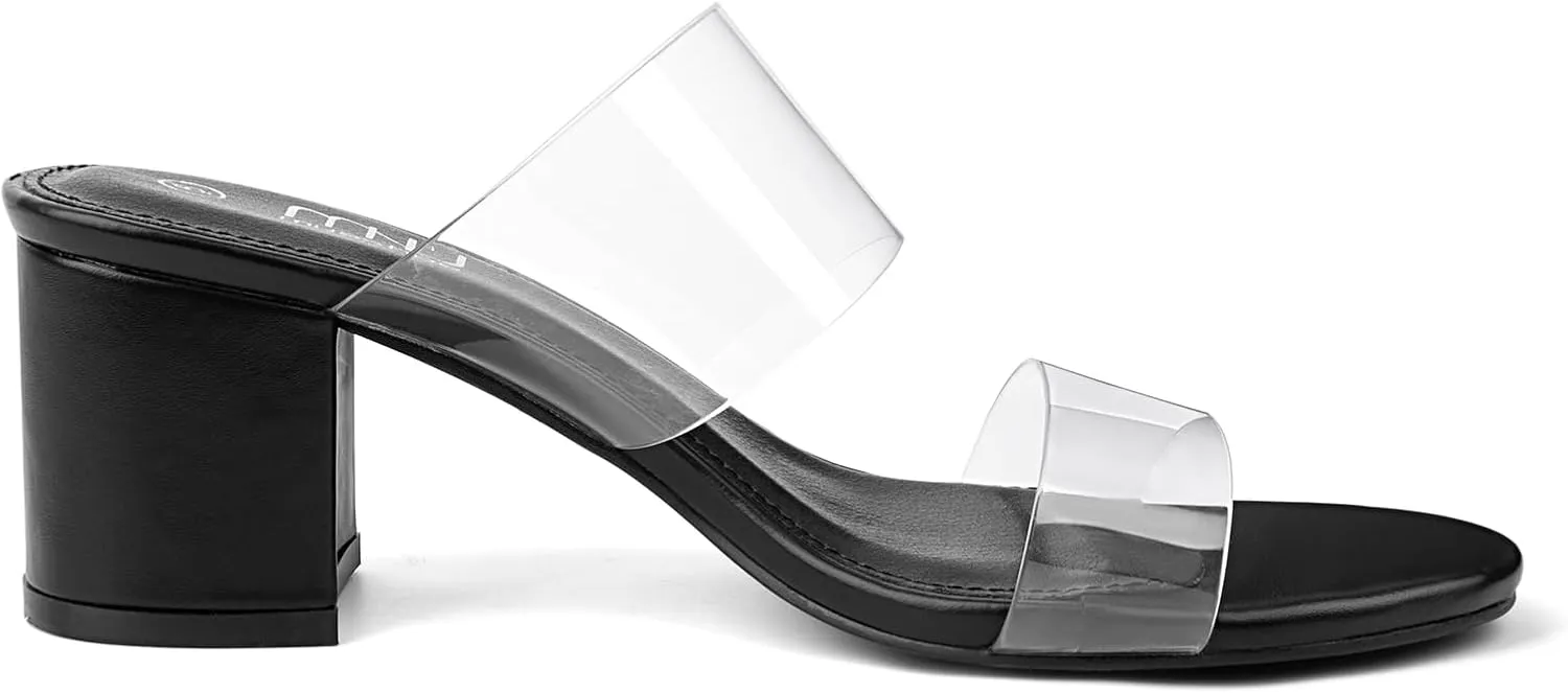 MUSSHOE Clear Sandals for Women,Two Clear Strap Women Heels Sandals,Open Toe Low Block Chunky Dress Sandals Pumps Shoes